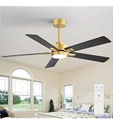 ZYD 52 Inch Black and Gold Ceiling Fan, Downrod Mount Black and Gold Ceiling Fan DC Motor 6-Speed...