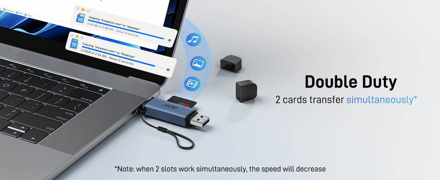 Text reads 'Double Duty'. Series showing keyboard and device setup with focus on what appears to be a multi-device connection or switching system.