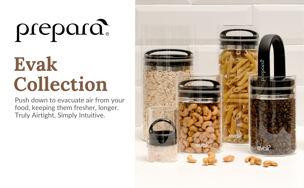 Assorted sizes of airtight, food storage canisters with food