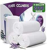 4 gallon Trash Bags Lavender Scented (200 Count) Small Trash Bags CCLINERS White Bathroom Garbage...