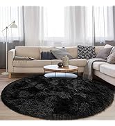FlyDOIT Black Round Rug for Bedroom, Super Fluffy Circle Rugs for Baby Nursery, 4'X4' Feet Furry ...