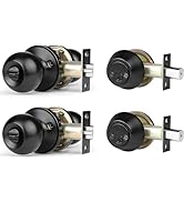 Brotima 2 Pack Keyed Alike Entry Door Knob and Dingle Cylinder Deadbolt Combination Set,Black Doo...