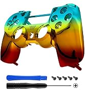 eXtremeRate Tri-Color Gradient Replacement Faceplate Cover, Chrome Cyan Gold Red Front Housing Sh...