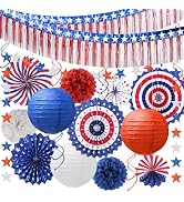 LOMOSO 4th of July Decorations, 21-Pcs Red, White and Blue Patriotic Party Supplies, Foil Fringe ...