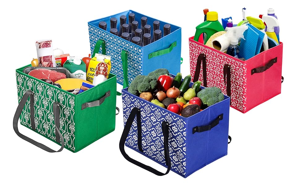 Reusable Grocery Bags Large Shopping Bags Tote Foldable Washable Storage Bins with handle