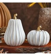 FESTGLOX Pumpkin Fall Decor, White Gold Pumpkin for Thanksgiving Decoration | 2Pcs Resin Decorati...