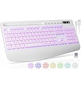 Wireless Keyboard with 7 Colored Backlits, Wrist Rest, Phone Holder, Rechargeable Ergonomic Compu...