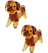 Mozff 2Pcs Brown Mini Dog Art Blown Glass, Crystal Cute Dog Figurine, Glass Ornament Statue Anima...