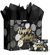 Bobobag 13" Black Birthday Gift Bag with Tissue Paper and Greeting Card for Men, Gift Ideals for ...