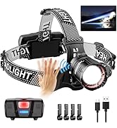 Spriak High Lumens LED Headlamp& 100H Using Time, USB Rechargeable Head lamp, 90° Adjustable Wide...