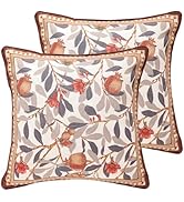 patdrea Designer Throw Pillow Covers Set of 2,Orange Farmhouse Rustic Linen with Pomegranate Frui...