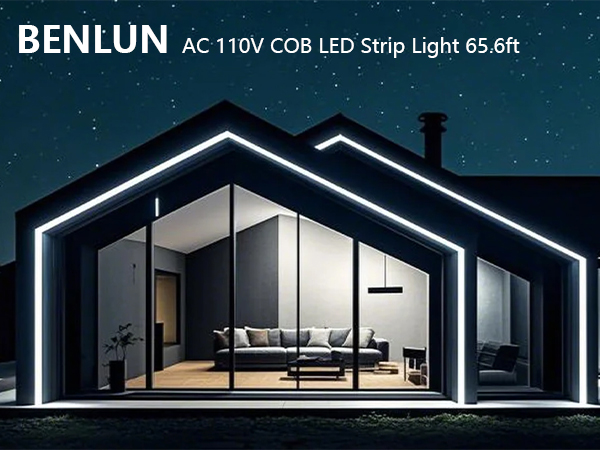 AC 110V COB LED Strip Light Outdoor Waterproof 65.6ft, LED Rope Light Flexible Cuttable for Bedroom