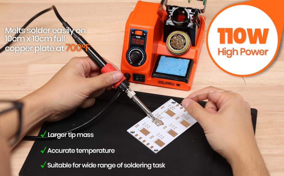 a man using EZTOOLS 926LED V1 110W high power soldering copper plate