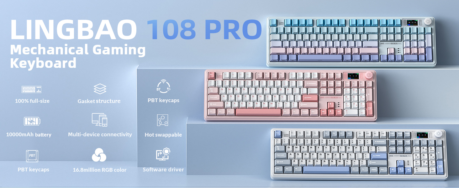 Wireless Gaming Keyboard with Screen & Knob Full Size Hot-swappable Mechanical Keyboard