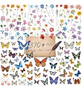 370+ PCS PVC Flower & Butterfly Stickers, Self-Adhesive Nature Floral Stickers for Scrapbook, Lap...
