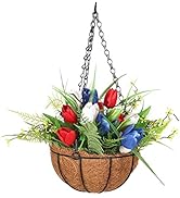 4th of July Decorations Artificial Hanging Flowers in Basket for Garden Decor Patriotic Red White...