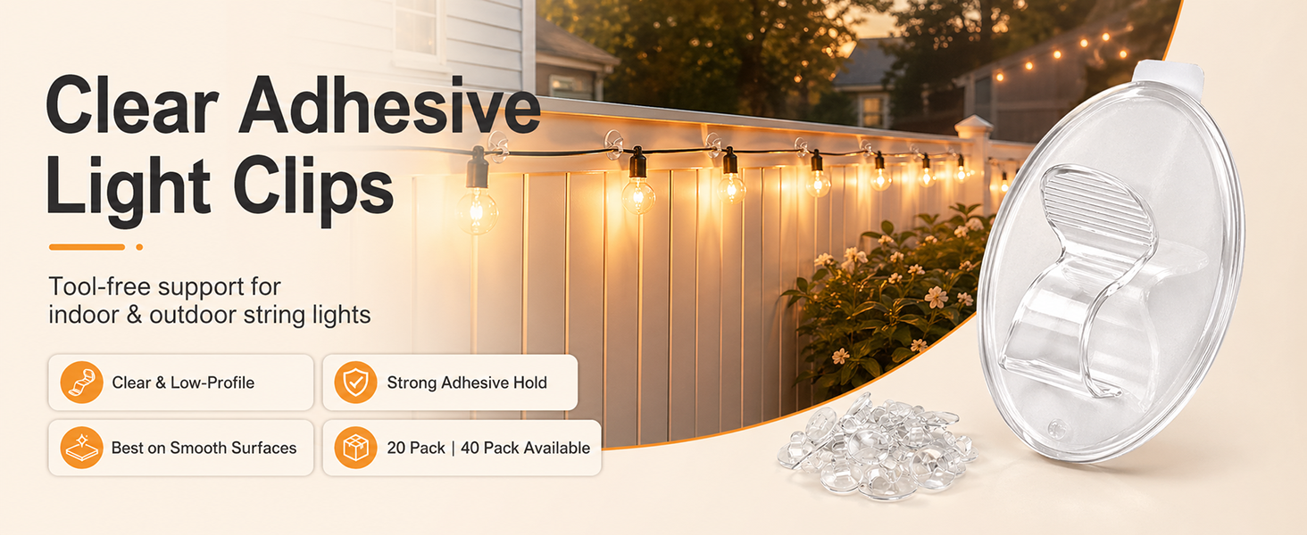 Clear Adhesive Light Clips