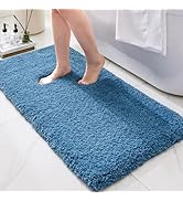Ruggnovea Bathroom Runner Rug 24x70 Blue Machine Washable Plush Long Bath Mat Thick Non Slip Bath...