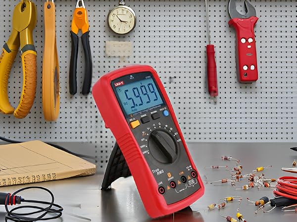 A close-up view of the product on a workbench with various tools and components.