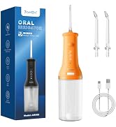 7AM2M Water Dental Flosser Cordless for Teeth with 2 Jet Tips and 3 Modes (Orange)