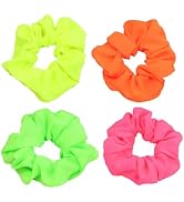Neon Scrunchies for Hair 80s 90s, 4Pcs Silk Satin Scrunchy Hair Elastics Ties Scrunchies Hair Ela...