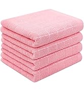 Homaxy 100% Cotton Terry Kitchen Towels(Pink, 13 x 28 inches), Checkered Designed, Soft and Super...