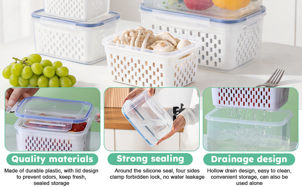 Fruit Storage Containers for Fridge with Removable Colanders