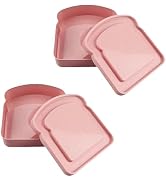 2 Pcs Pink Sandwich Containers, Toast Shape Sandwich Box Food Storage Case Plastic Sandwich Keepe...
