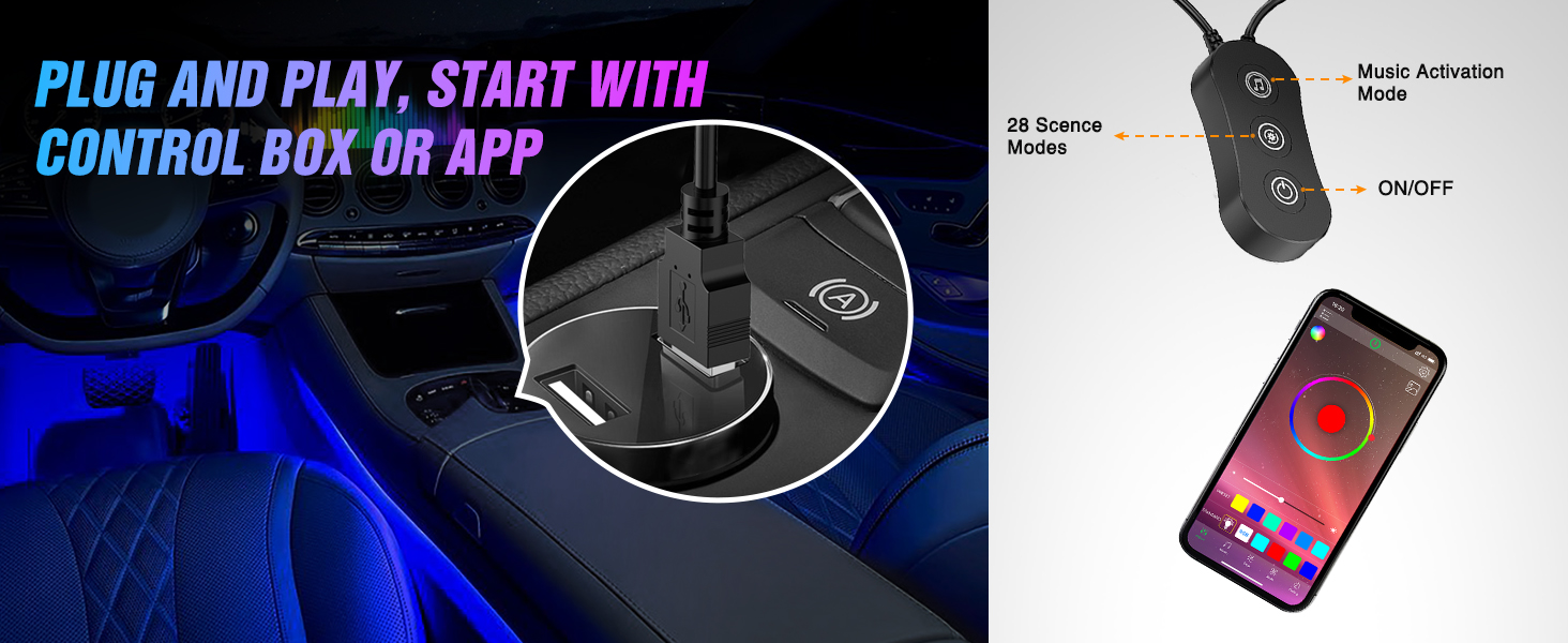 USB RGB Interior Lights with APP Control