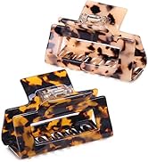 2 Pack Cutout Tortoise and Leopard Square Celluloid Acetate Jaw Clips for Thick Hair