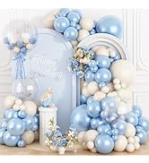Pearl Blue White Balloon Arch Kit, Double Stuffed Light Blue Sand White Balloon Garland Different...