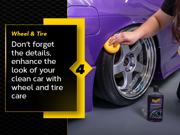 step 4 Wheel & Tire. Enhance the look of your clean car by cleaning the wheels & tires too!