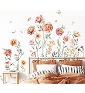 Boho Flower Wall Decals Large Wildflower Plants Grass Wall Stickers Autumn Floral Wall Art Decor ...