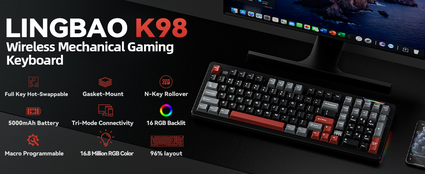 mechanical keyboard wireless rgb backlit creamy sounding 96% compact thocky keyboard with number pad