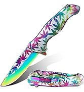 Vividstill Pocket Knife for Men, Cool Rainbow Pocket Folding Knife With 3D Embossed leaves, Great...