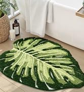 LUMI Cute Bathroom Rugs with Green Leaf Plant, Soft, Fluffy, Plush, Absorbent, Quick Dry, Non Sli...