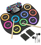 ROCKSOCKI Electronic Drum Set 9Pads with LED Lights, Bluetooth Portable Electronic Drum Kit, Roll...