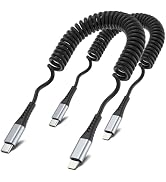 Coiled USB C to Lightning Cable, 2Pack Retractable USB C iPhone Charger Cord for Car Short Coiled...