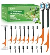 70Pack Disposable Toothbrushes with Toothpaste + Pick + Floss + Tongue Scraper 5-in-1 Mini Prepas...