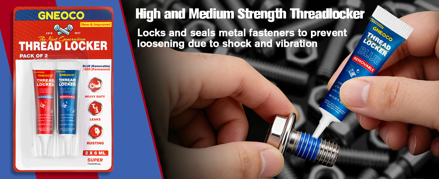 Blue and red thread lock