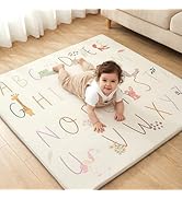Joypony Baby Play Mat for Floor 50x50, 1.5” Thick Vegan Leather Crawling Mat with Removable Cover...