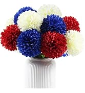 YGbridge Patriotic Flowers Silk Faux Ball Chrysanthemum, 12PCS Artificial Silk Flowers Red White ...