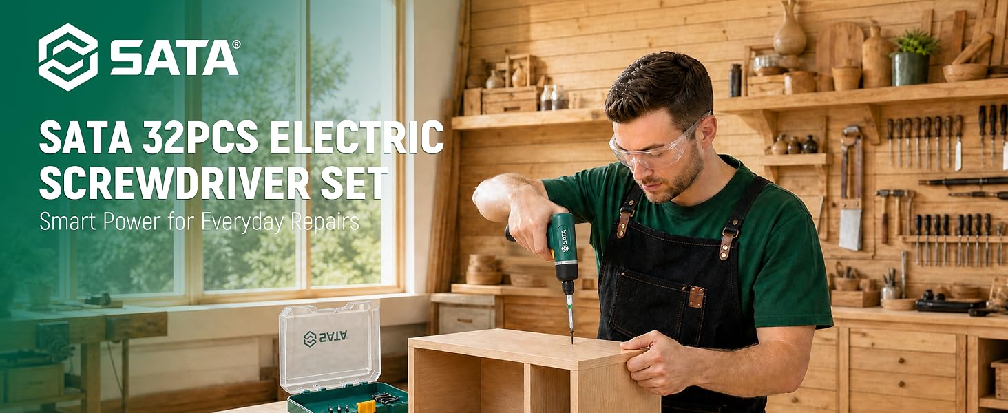 SATA electric screwdriver set for furniture assembly, DIY projects and home repair