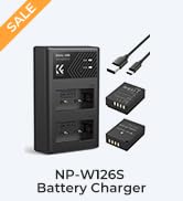 K&F Concept 1300mAh NP-W126 NP-W126S Battery and Charger for Fujifilm XM5, X100VI, X100V, XS10, X...