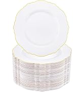 WDF 60pcs Gold Plastic Dinner Plates -10.25inch Baroque White and Gold Plates Fancy Plastic Plate...