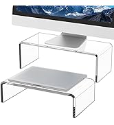 Egchi Acrylic Dual Monitor Stand Different Sizes, Clear Monitor Riser and Laptop Stand for Desk, ...