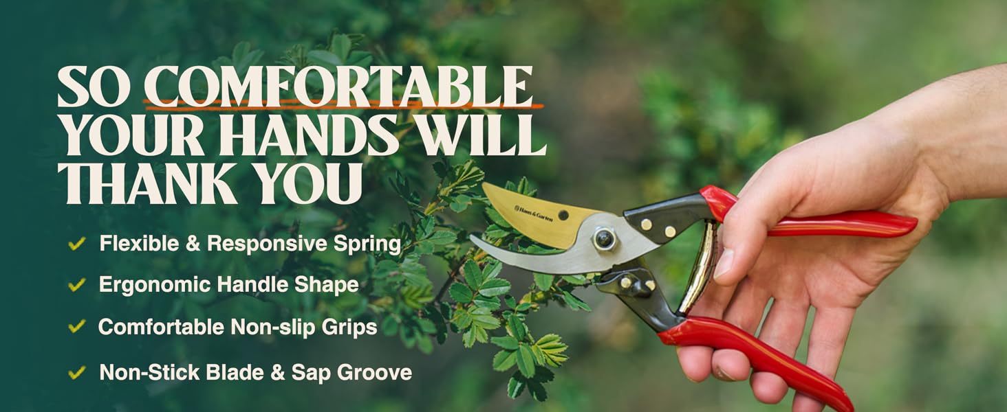 Comfortable bypass garden shears for gardening. Pruners for garden can be used as garden shears