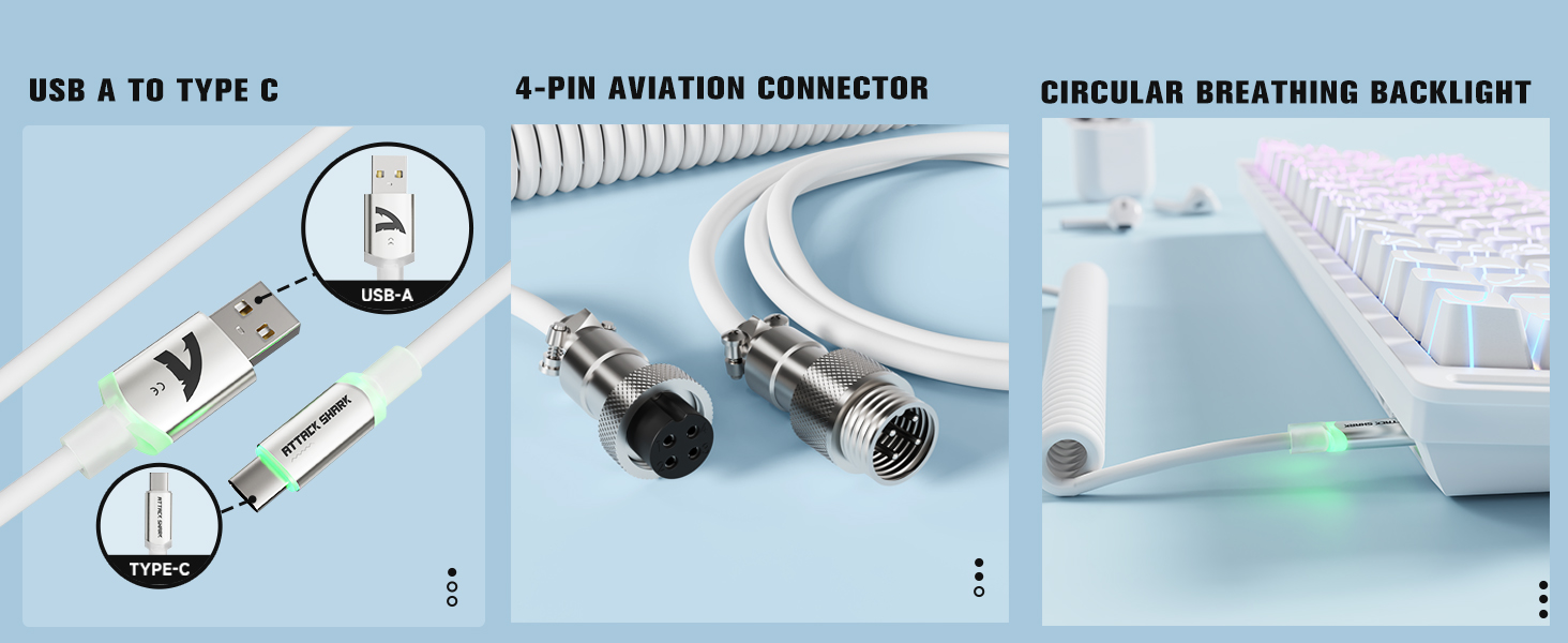 ATTACK SHARK C01 ULTRA Coiled C to A TPU Cable Double Sleeved for 8K Polling Rate Gaming Keyboard