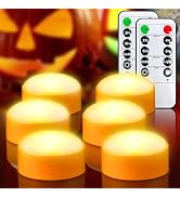 Yakpo 6 Pack Flameless Halloween LED Pumpkin Lights with Remote and Timer | Flickering orange LED...