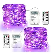 BrizLabs Purple Halloween Lights, 19.47ft 60 LED Halloween Lights, 8 Modes Battery Purple Fairy S...